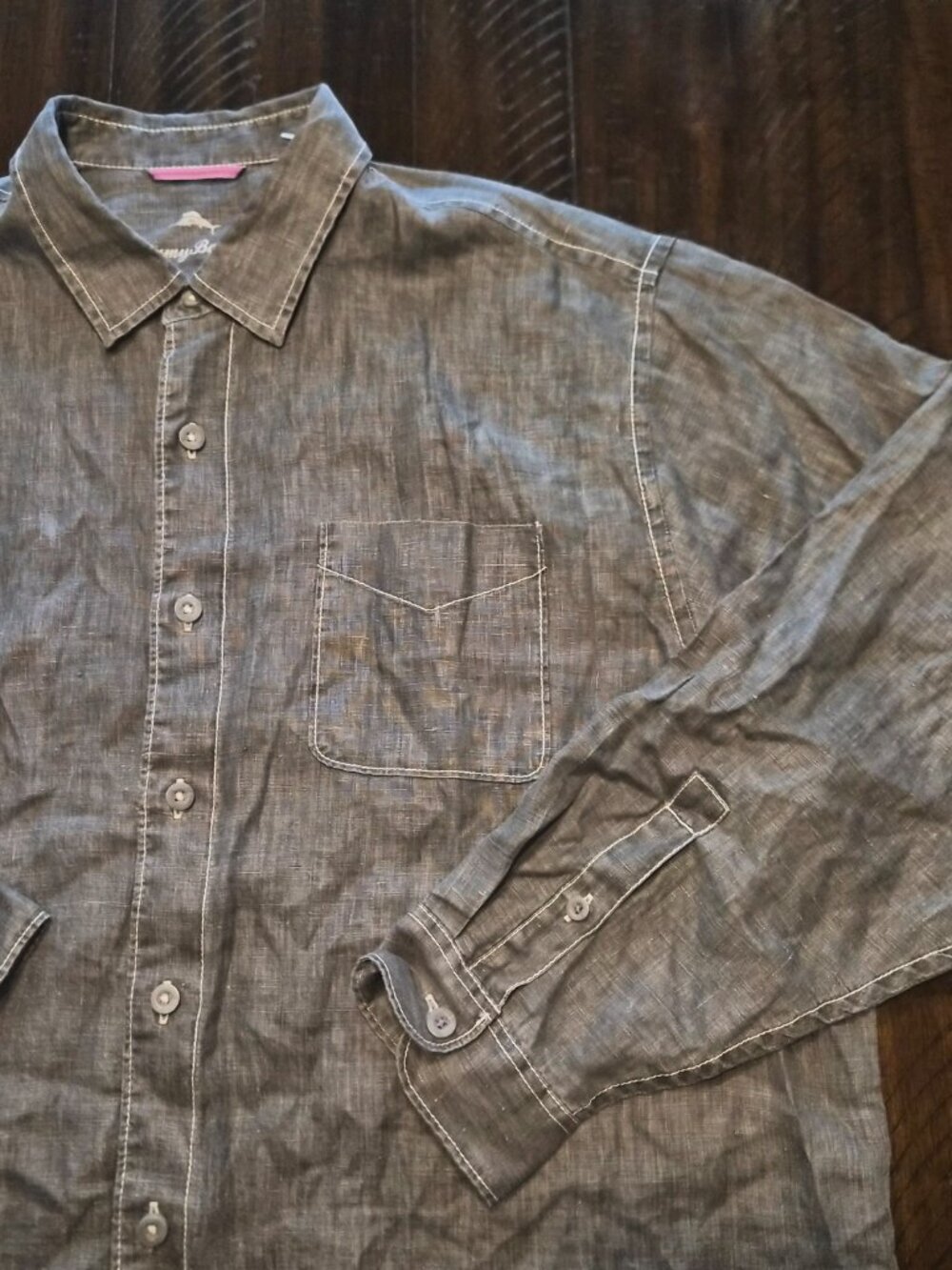 Tommy Bahama Men’s Size XL Long Sleeve Button Up Shirt 100% Linen Gray G640